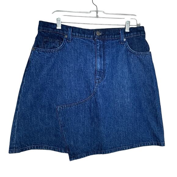 BLDWN Denim Mini Skirt Size 31/12 Andie Asymmetric Dark Wash Preppy Casual - Picture 3 of 7